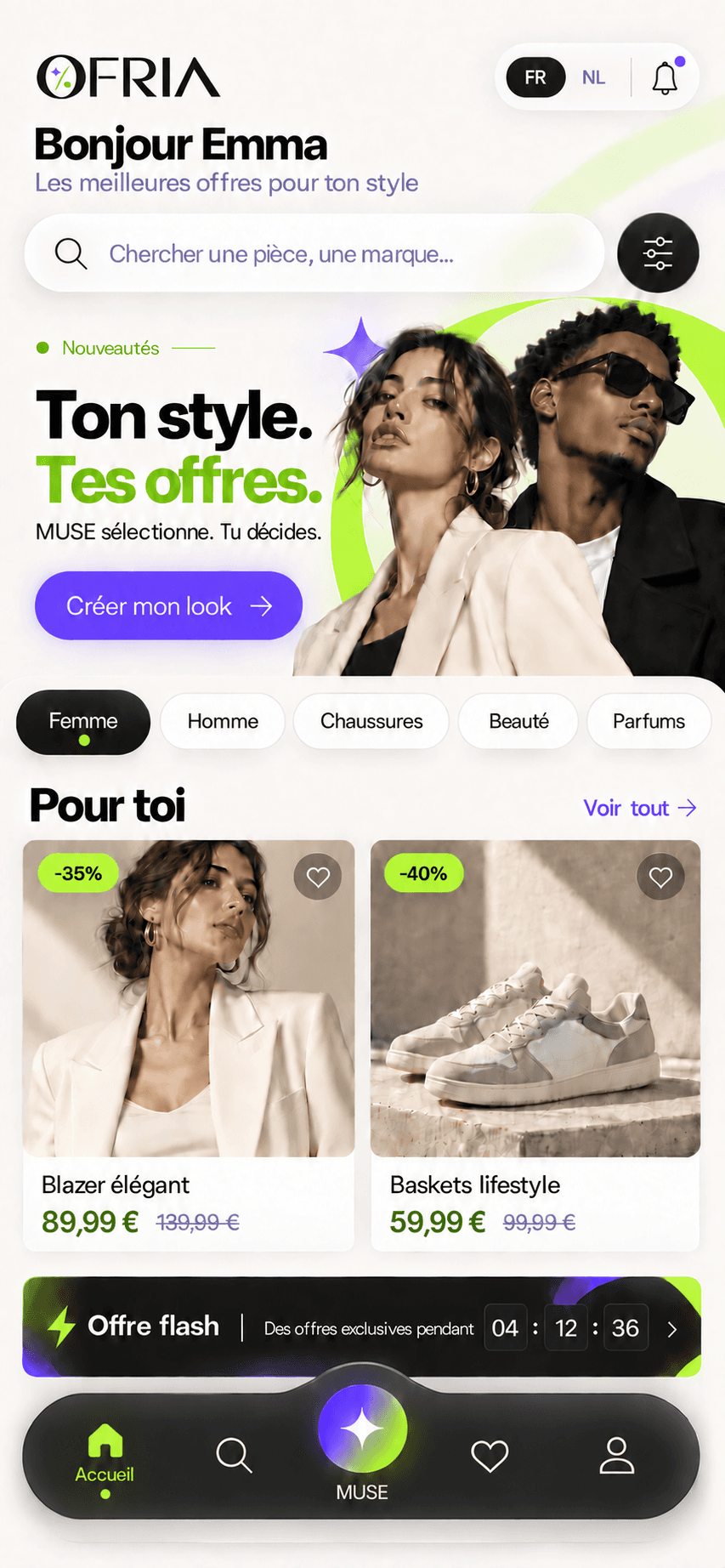 Écran d’accueil de l’application OFRIA